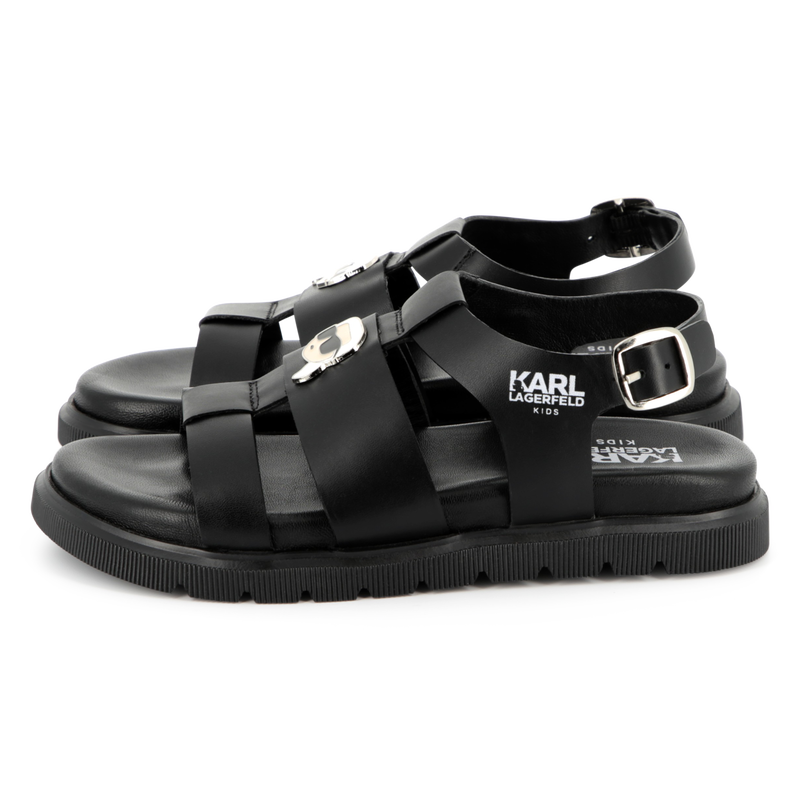 Buckled leather sandals KARL LAGERFELD KIDS 
                    GIRL