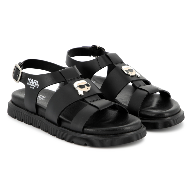 Buckled leather sandals KARL LAGERFELD KIDS 
                    GIRL