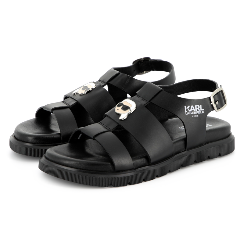 Buckled leather sandals KARL LAGERFELD KIDS 
                    GIRL