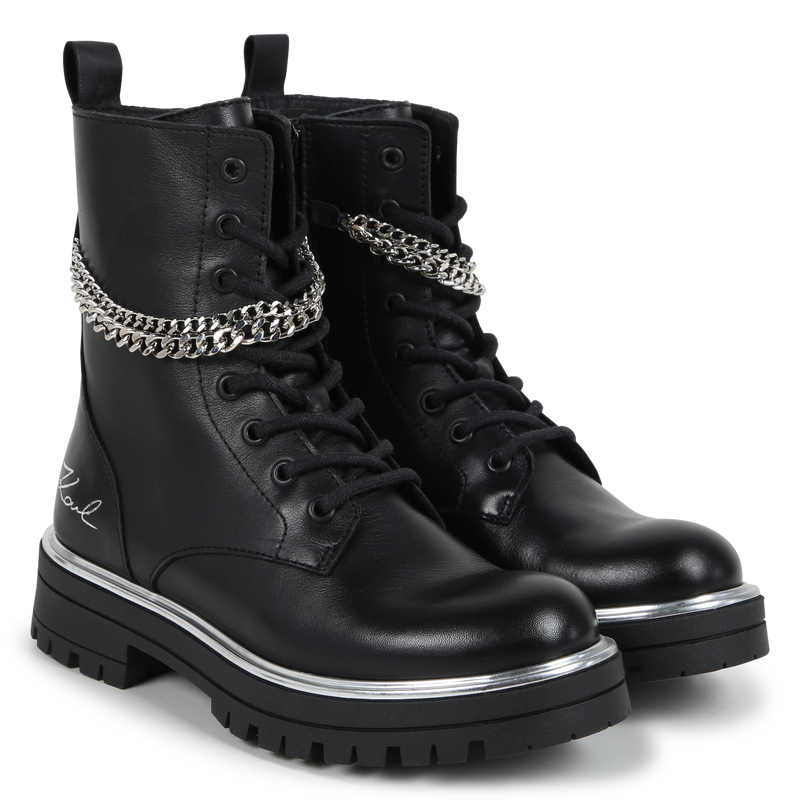 Leather Chain Ankle Boots KARL LAGERFELD KIDS 
                    GIRL