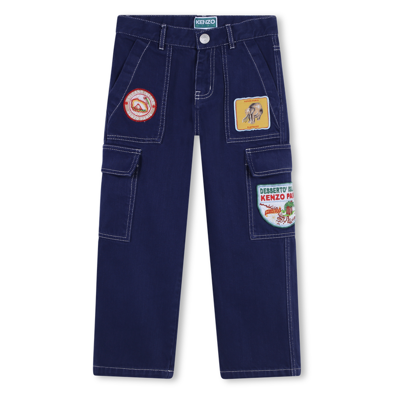 Patched Cotton Cargo Pants KENZO KIDS 
                    BOY